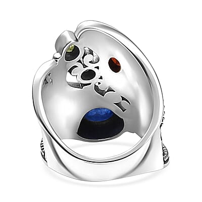 D'Joy Passport to Israel Artisan Crafted Masoala Sapphire (D) and Multi Gemstone 4.50 ctw Ring in Sterling Silver (Size 7.0)
