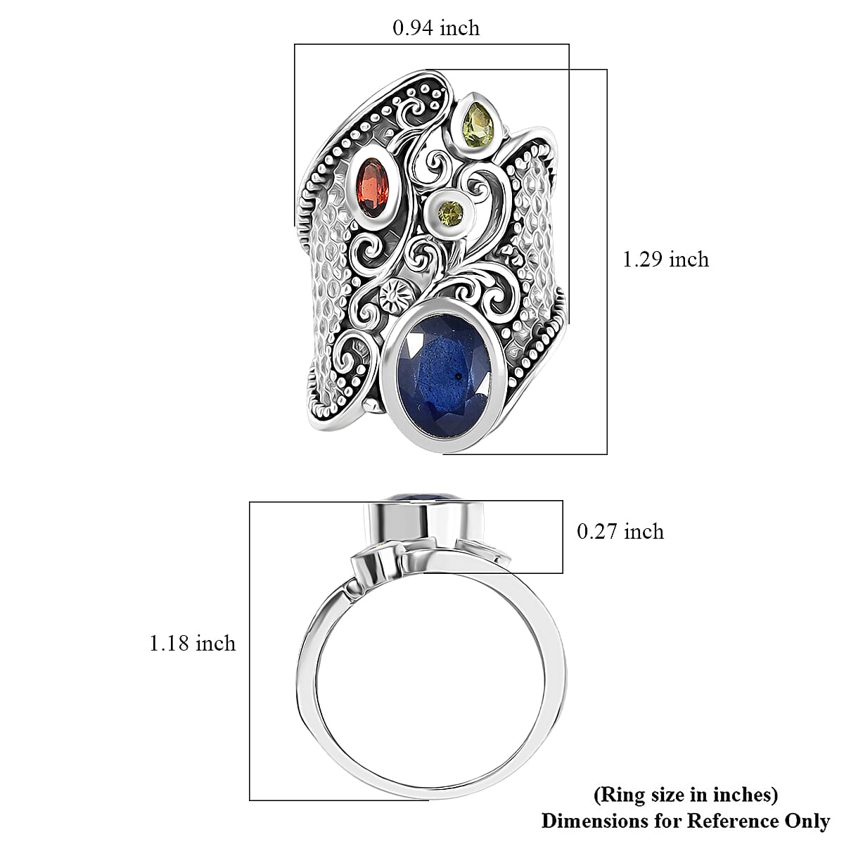 D'Joy Passport to Israel Artisan Crafted Masoala Sapphire (D) and Multi Gemstone 4.50 ctw Ring in Sterling Silver (Size 7.0)