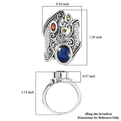 D'Joy Passport to Israel Artisan Crafted Masoala Sapphire (D) and Multi Gemstone 4.50 ctw Ring in Sterling Silver (Size 7.0)