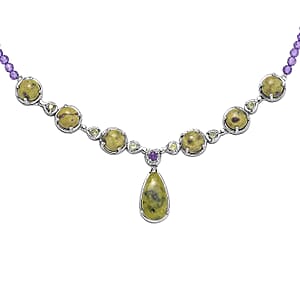 EverTrue Tasmanian Stichtite and Multi Gemstone 35.25 ctw Earthborn Celestial Orbit Elegance Necklace in Platinum Bond 18-20 Inches (Del. in 8-10 Days)