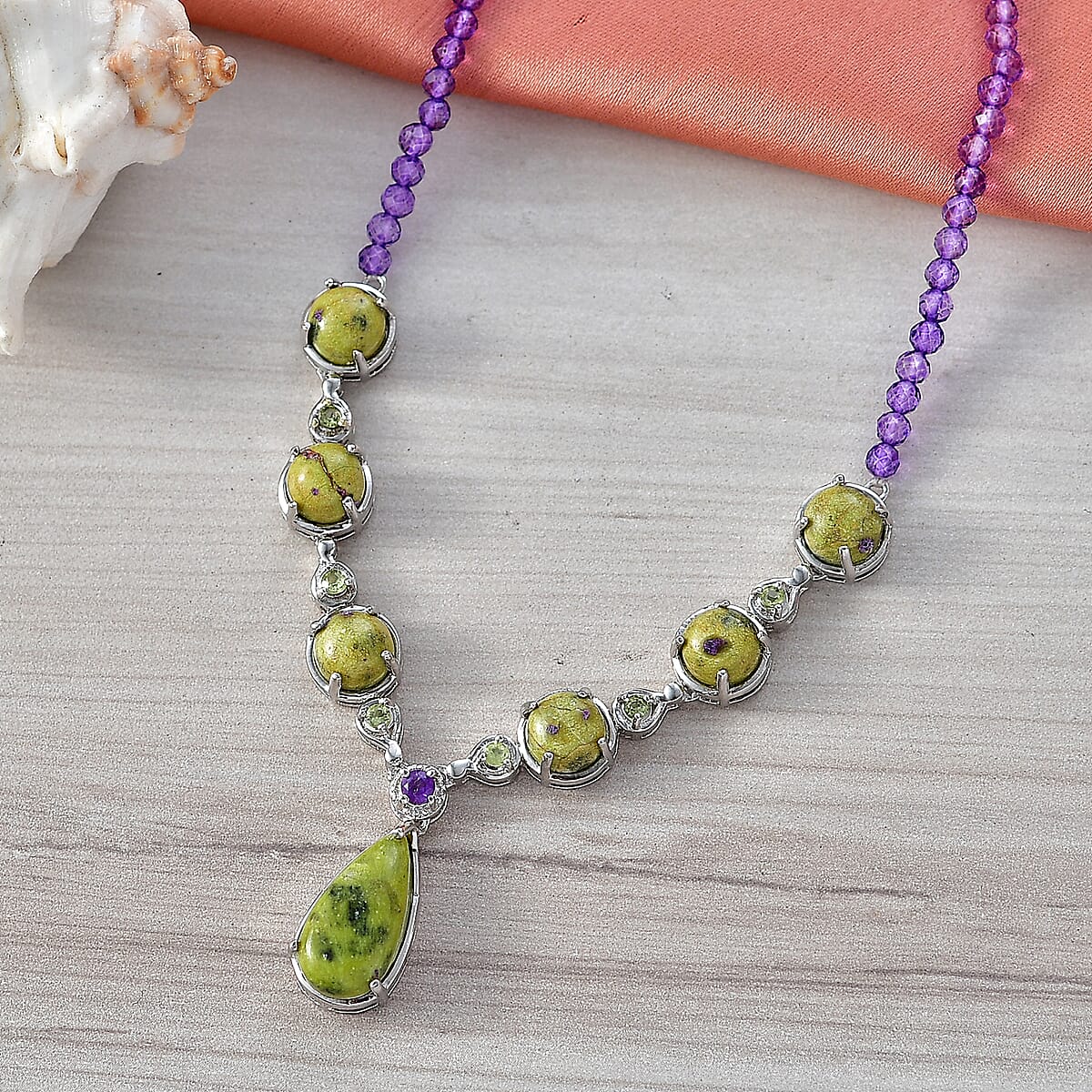 EverTrue Tasmanian Stichtite and Multi Gemstone 35.25 ctw Earthborn Celestial Orbit Elegance Necklace in Platinum Bond 18-20 Inches (Del. in 8-10 Days) image number 1