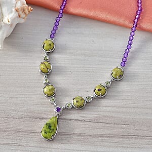EverTrue Tasmanian Stichtite and Multi Gemstone 39.55 ctw Earthborn Celestial Orbit Elegance Necklace in Platinum Bond 18-20 Inches