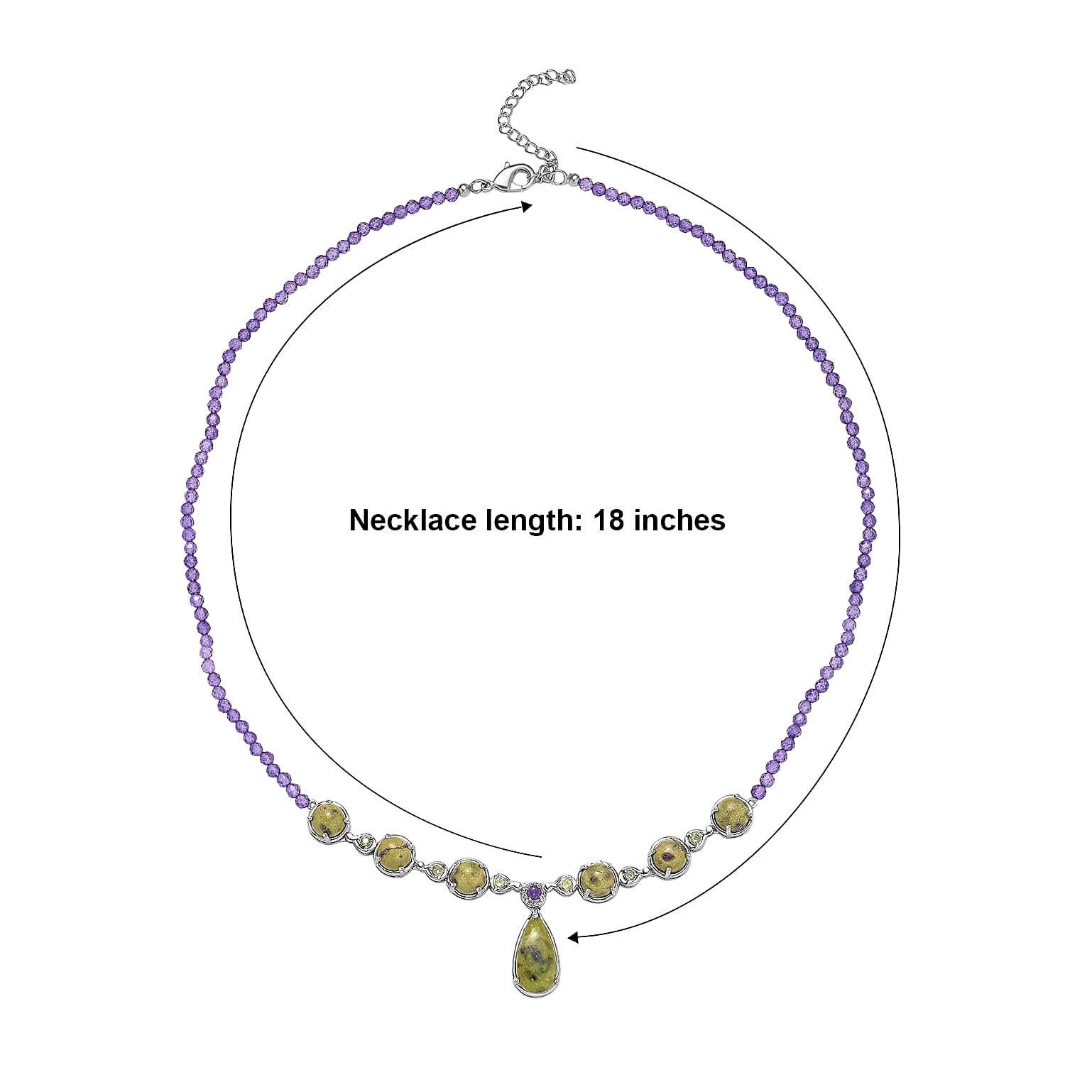 EverTrue Tasmanian Stichtite and Multi Gemstone 39.55 ctw Earthborn Celestial Orbit Elegance Necklace in Platinum Bond 18-20 Inches