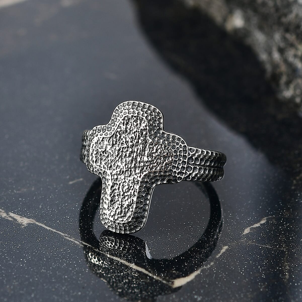 D'Joy Passport to Israel Artisan Crafted Cross Ring in Sterling Silver (Size 7.0) 5 Grams image number 1