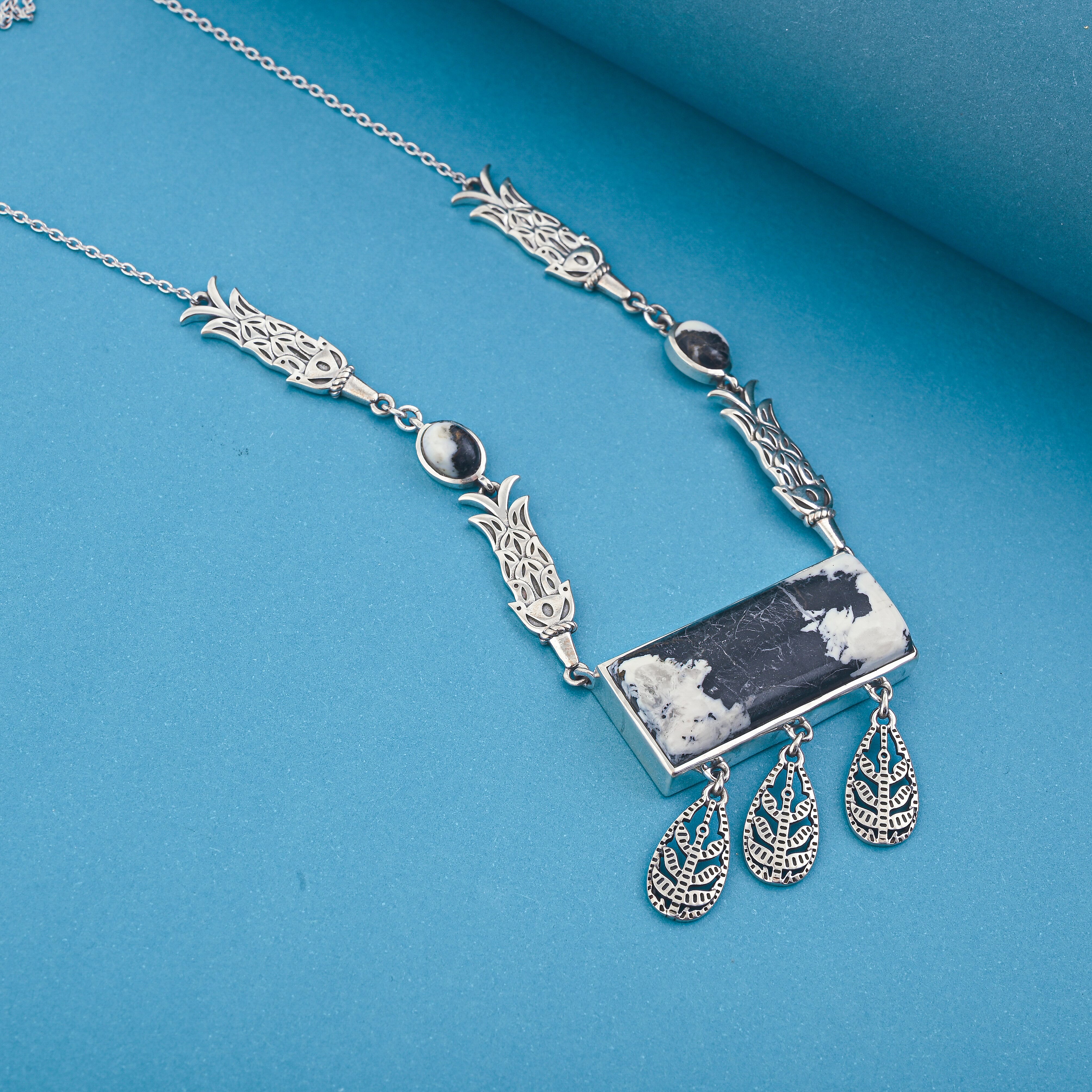 D'Joy Passport to Israel Artisan Crafted White Buffalo 27.50 ctw Necklace in Sterling Silver 18 Inches