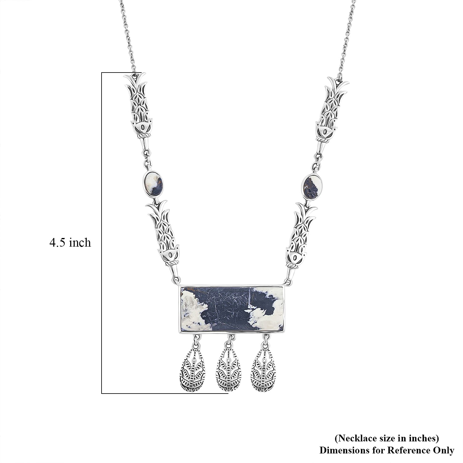 D'Joy Passport to Israel Artisan Crafted White Buffalo 27.50 ctw Necklace in Sterling Silver 18 Inches