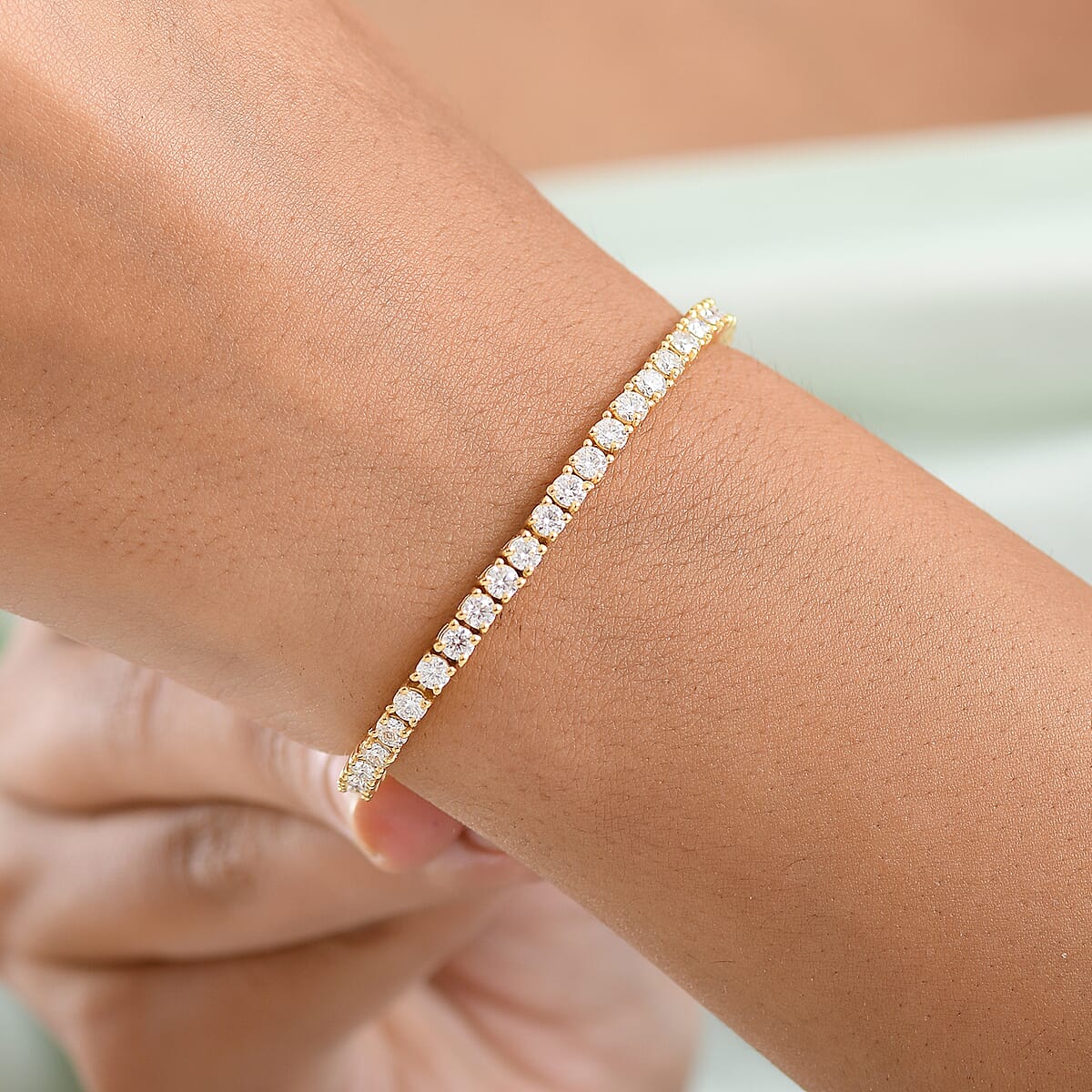 D'Joy Moissanite 4.90 ctw Bracelet in 18K Vermeil Yellow Gold Over Sterling Silver (6.50 In) image number 2