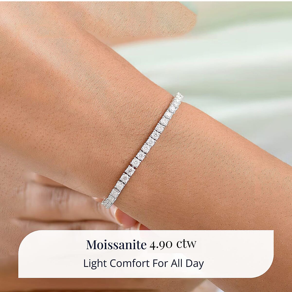 Doorbuster D'Joy Moissanite 4.90 ctw Tennis Bracelet in Rhodium Over Sterling Silver (6.50 In) image number 1