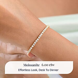  D'Joy Moissanite Tennis Bracelet 6.00 ctw in 18K Vermeil Yellow Gold Over Sterling Silver (8.00 In)