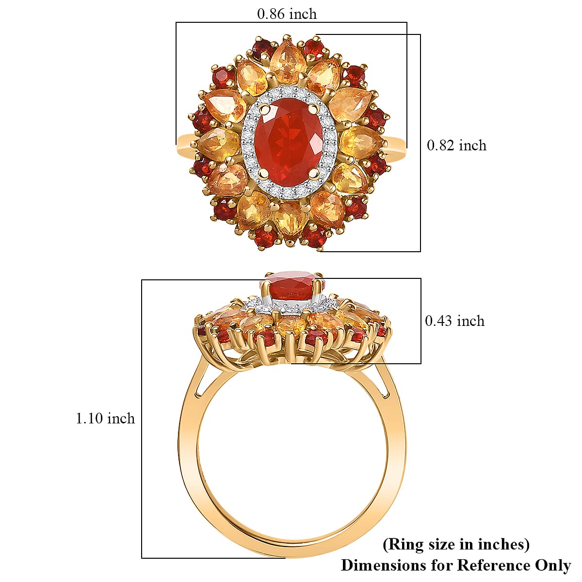 D'Joy Mexican Cherry Fire Opal and Multi Gemstone 3.40 ctw Floral Halo Ring in 18K Vermeil Yellow Gold Over Sterling Silver (Size 8.0) image number 5