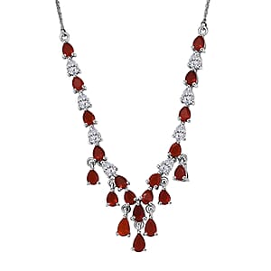 D'Joy Mexican Cherry Fire Opal 3.25 ctw V-shaped Silhouette Necklace in Rhodium Over Sterling Silver 18 Inches