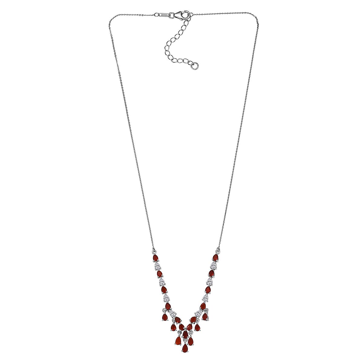 D'Joy Mexican Cherry Fire Opal 3.25 ctw V-shaped Silhouette Necklace in Rhodium Over Sterling Silver 18 Inches image number 3