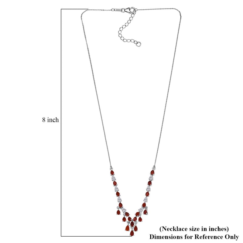 D'Joy Mexican Cherry Fire Opal 3.25 ctw V-shaped Silhouette Necklace in Rhodium Over Sterling Silver 18 Inches