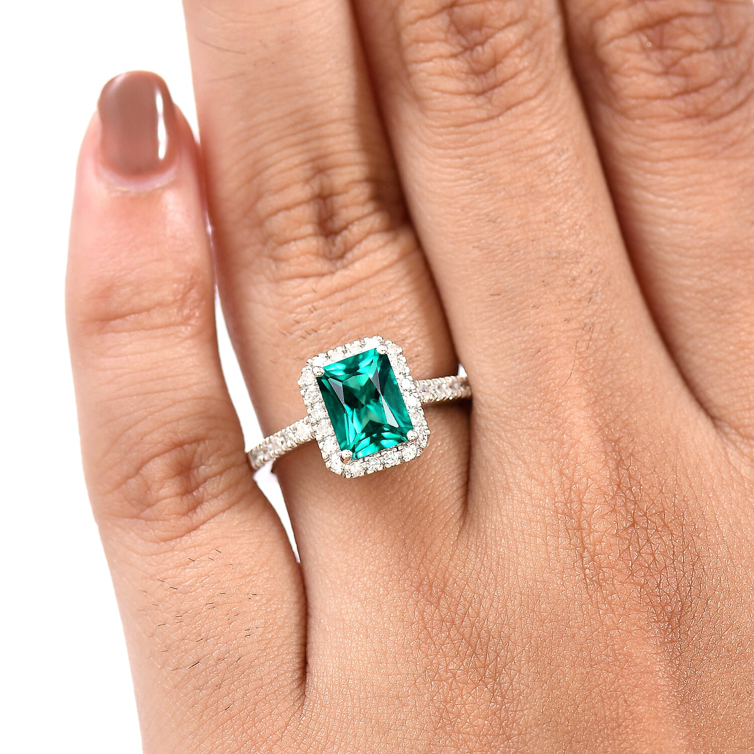 Lab Grown Colombian Emerald and Diamond 2.11 ctw Ring in Rhodium Over Sterling Silver (Size 11.5)