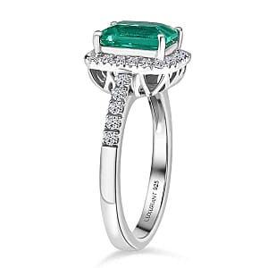 Lab Grown Colombian Emerald and Diamond 2.11 ctw Ring in Rhodium Over Sterling Silver (Size 11.5)