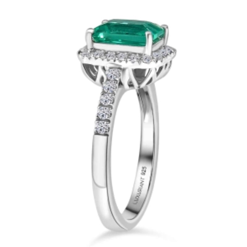 Lab Grown Colombian Emerald and Diamond 2.11 ctw Ring in Rhodium Over Sterling Silver (Size 11.5)