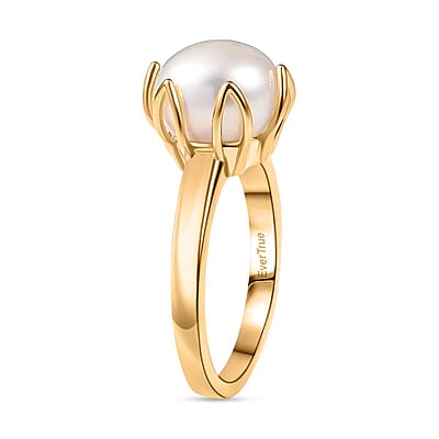 EverTrue White Freshwater Pearl Ring in 18K YG Plated (Size 10.0)