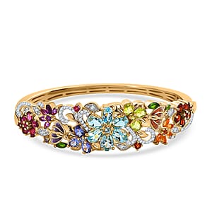 D'Joy Multi Gemstone 11.60 ctw Blooming Garden Bangle Bracelet in 18K Vermeil Yellow Gold Over Sterling Silver (6.50 In) (Del. in 7-10 Days)