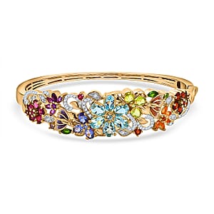 D'Joy Sky Blue Topaz, Multi Gemstone Bangle Bracelet in 18K Vermeil YG Over Sterling Silver 11.60 ctw