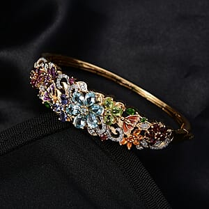 D'Joy Sky Blue Topaz, Multi Gemstone Bangle Bracelet in 18K Vermeil YG Over Sterling Silver 11.60 ctw