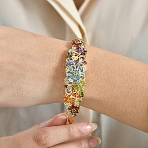 D'Joy Sky Blue Topaz, Multi Gemstone Bangle Bracelet in 18K Vermeil YG Over Sterling Silver 11.60 ctw