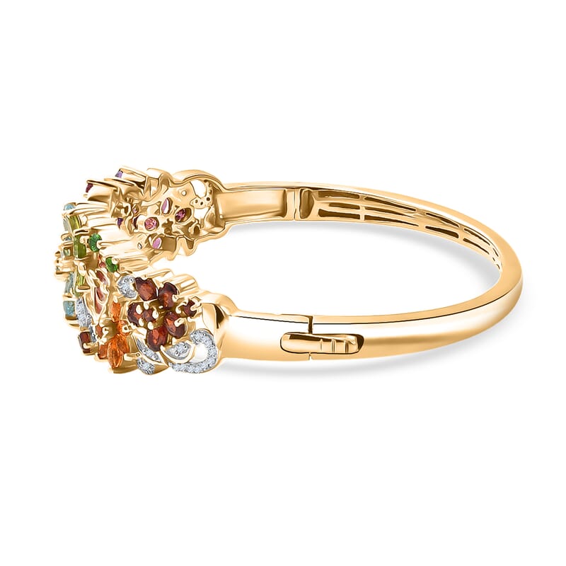 D'Joy Multi Gemstone 11.40 ctw Blooming Garden Bangle Bracelet in 18K Vermeil Yellow Gold Over Sterling Silver (6.50 In)