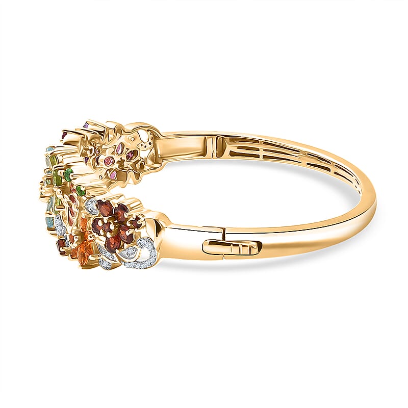 D'Joy Multi Gemstone 11.40 ctw Blooming Garden Bangle Bracelet in 18K Vermeil Yellow Gold Over Sterling Silver (6.50 In)