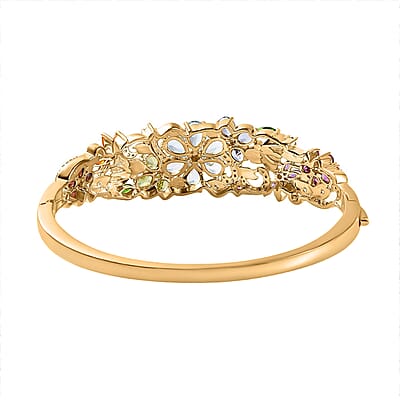 D'Joy Multi Gemstone 11.40 ctw Blooming Garden Bangle Bracelet in 18K Vermeil Yellow Gold Over Sterling Silver (6.50 In)