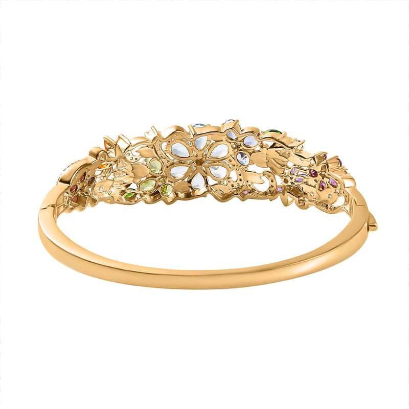 D'Joy Multi Gemstone 11.40 ctw Blooming Garden Bangle Bracelet in 18K Vermeil Yellow Gold Over Sterling Silver (6.50 In)