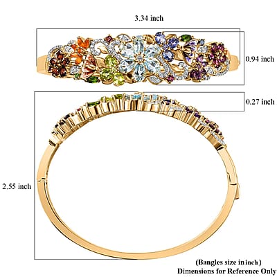 D'Joy Multi Gemstone 11.40 ctw Blooming Garden Bangle Bracelet in 18K Vermeil Yellow Gold Over Sterling Silver (6.50 In)