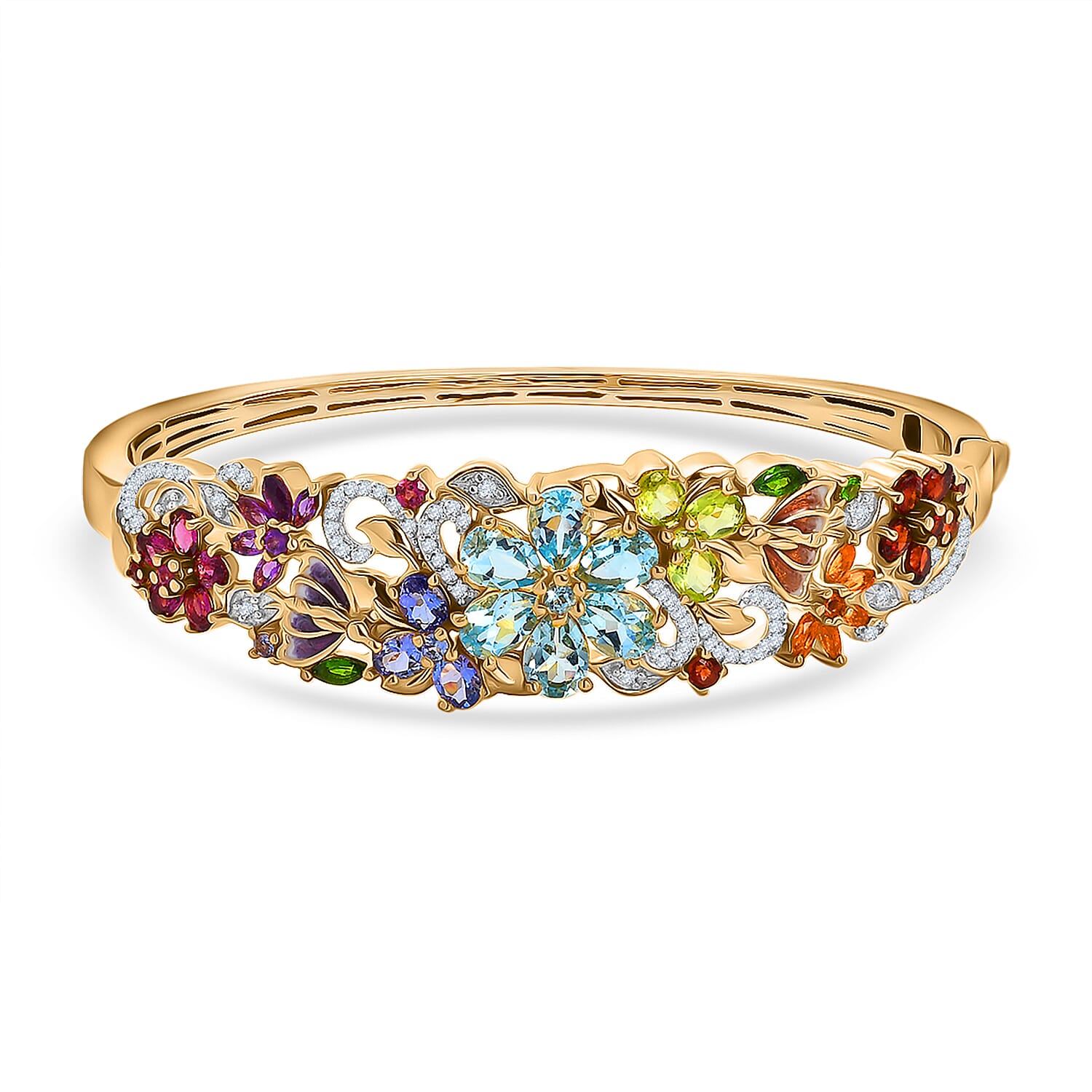 D'Joy Sky Blue Topaz, Multi Gemstone Bangle Bracelet in 18K Vermeil YG Over Sterling Silver (6.50 In) 11.60 ctw