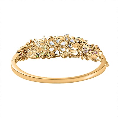 D'Joy Multi Gemstone 12.75 ctw Blooming Garden Bangle Bracelet in 18K Vermeil Yellow Gold Over Sterling Silver (8.00 In)