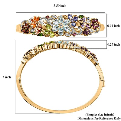D'Joy Multi Gemstone 12.75 ctw Blooming Garden Bangle Bracelet in 18K Vermeil Yellow Gold Over Sterling Silver (8.00 In)