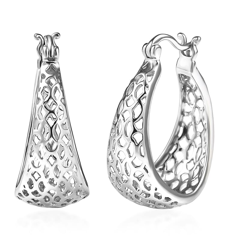 Rhapsody Honeycomb Hoop Earrings in 950 Platinum 9 Grams