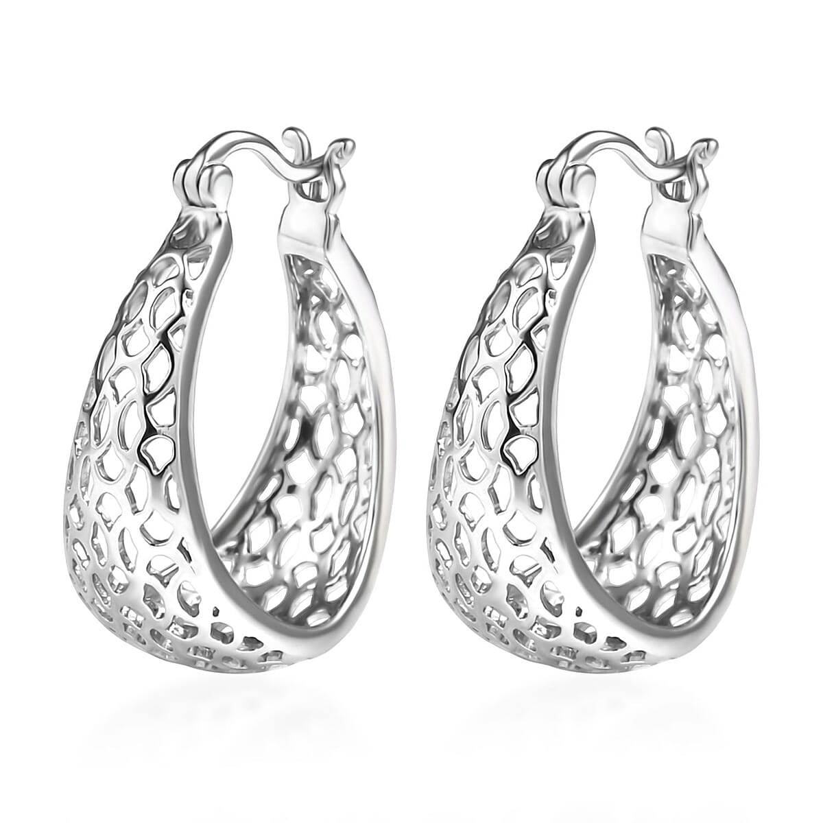 Rhapsody Honeycomb Hoop Earrings in 950 Platinum 9 Grams image number 3