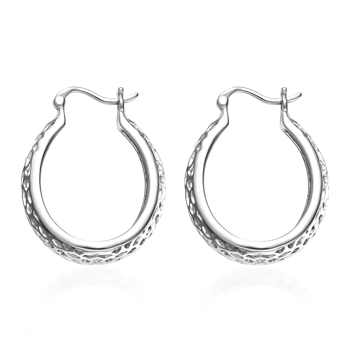 Rhapsody Honeycomb Hoop Earrings in 950 Platinum 9 Grams image number 4