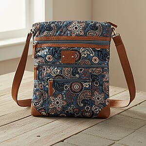 Stone Mountain Black, Grey & Tan Paisley Quilted Cotton Crossbody Bag