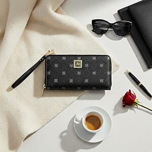 Stone Mountain Black Signature Genuine Leather Crossbody Bag with Wristlet