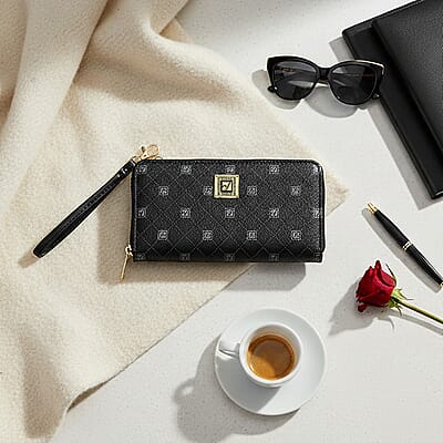 Stone Mountain Black Signature Genuine Leather Crossbody Bag with Wristlet