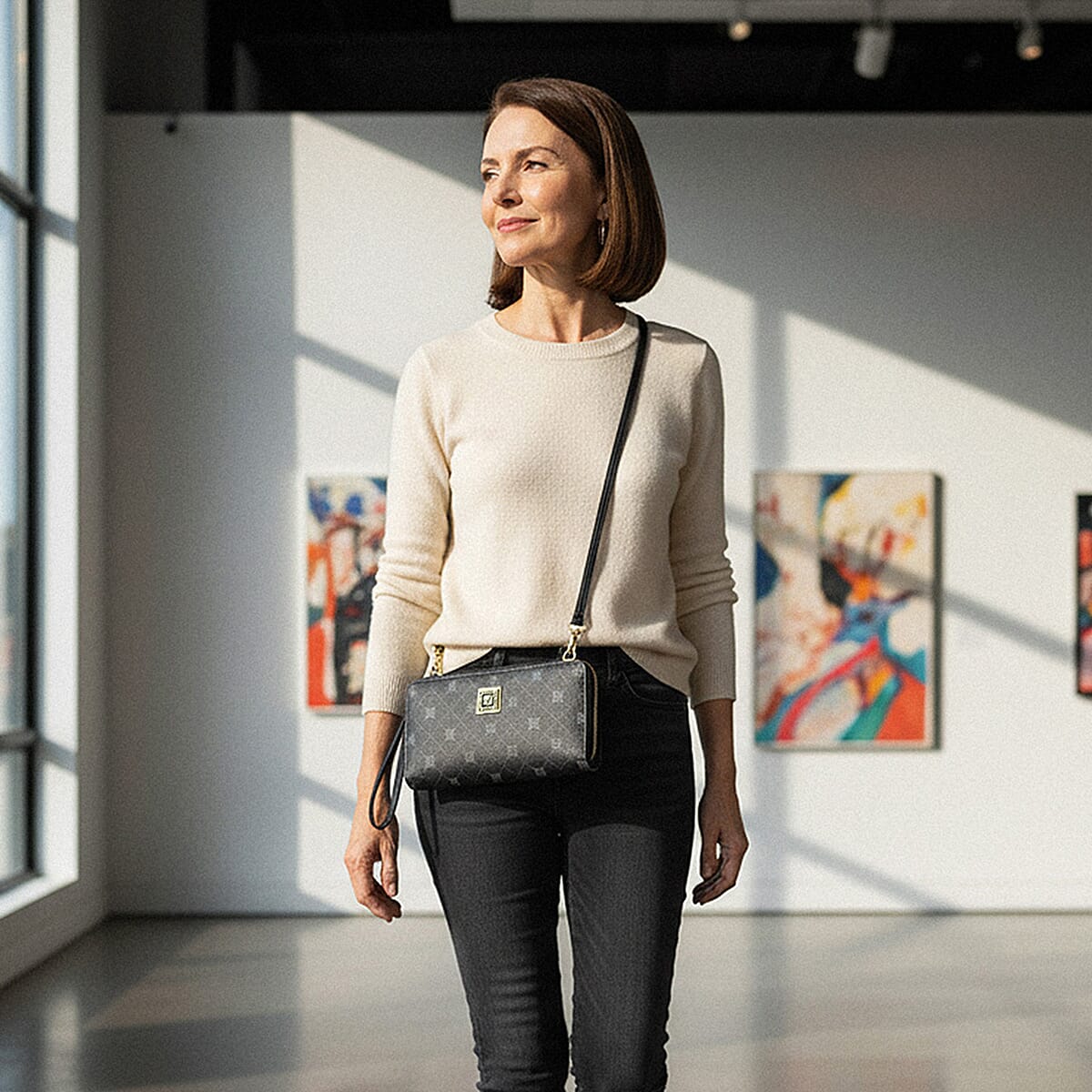 Stone Mountain Black Signature Genuine Leather Crossbody Bag with Wristlet image number 2