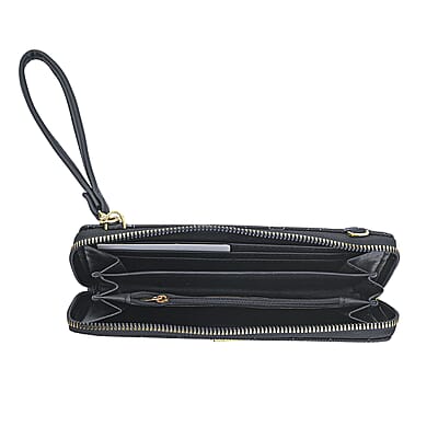 Stone Mountain Black Signature Genuine Leather Crossbody Bag with Wristlet