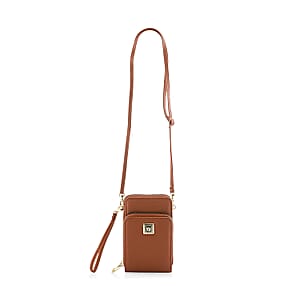 Stone Mountain Cognac Pebble Genuine Leather Crossbody Bag with Wristlet
