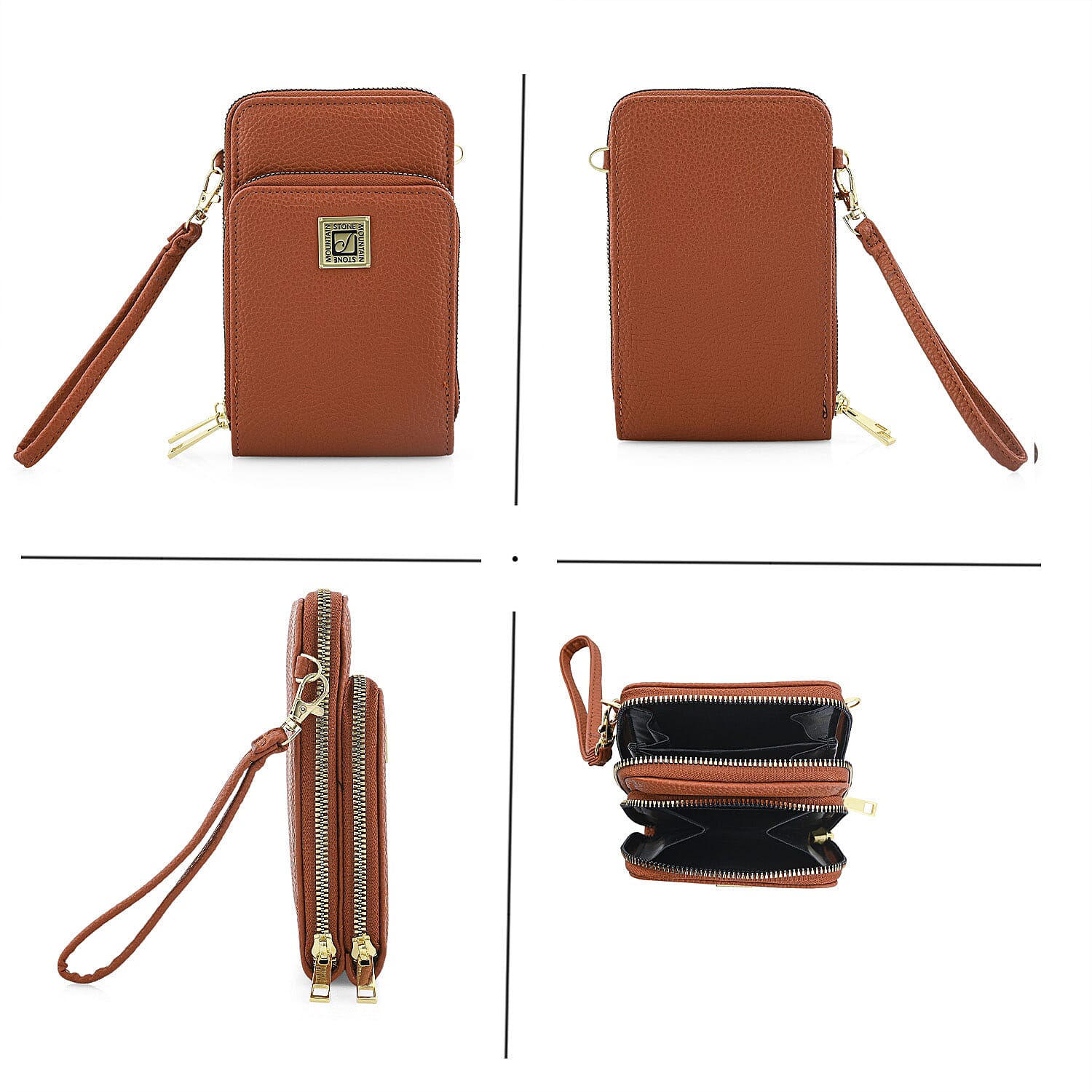 Stone Mountain Cognac Pebble Genuine Leather Crossbody Bag with Wristlet