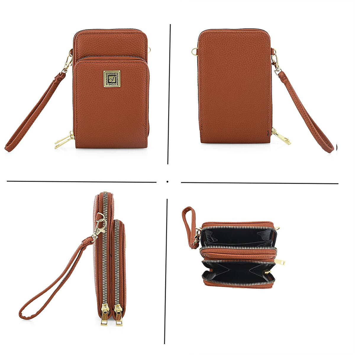 Stone Mountain Cognac Pebble Genuine Leather Crossbody Bag with Wristlet image number 3