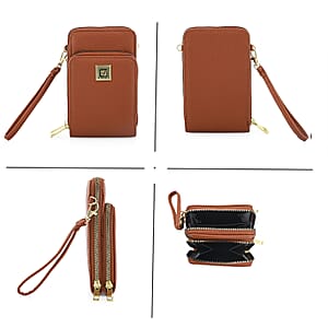 Stone Mountain Cognac Pebble Genuine Leather Crossbody Bag with Wristlet