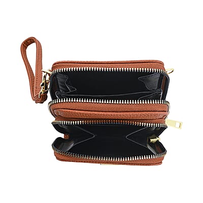 Stone Mountain Cognac Pebble Genuine Leather Crossbody Bag with Wristlet