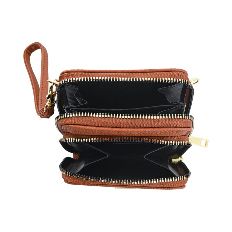 Stone Mountain Cognac Pebble Genuine Leather Crossbody Bag with Wristlet