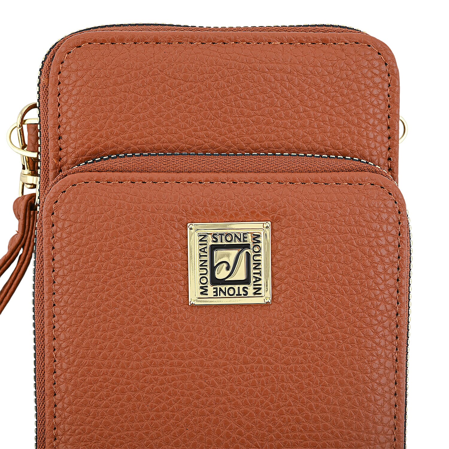 Stone Mountain Cognac Pebble Genuine Leather Crossbody Bag with Wristlet