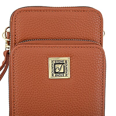 Stone Mountain Cognac Pebble Genuine Leather Crossbody Bag with Wristlet