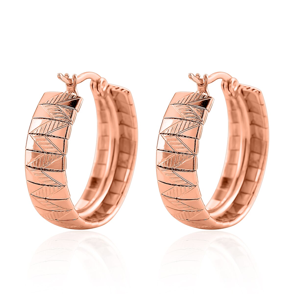 Omega Chain Hoop Earrings in ION Plated RG Stainless Steel image number 4
